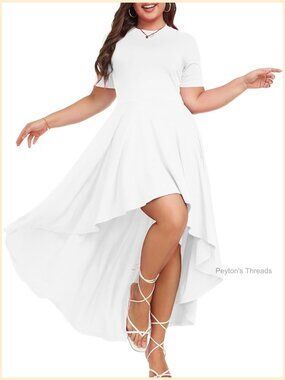 Plus Size Maxi Dress Short Sleeve Ruffle High Low Flowy Summer Long Dress 1X-6X